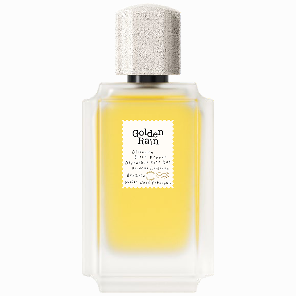 Golden Rain perfume by Soulvent, 50ml bottle of osmanthus, rose and oud floral oriental eau de parfum