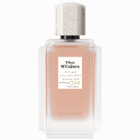 Taro Whispers perfume by Soulvent, 50ml bottle of taro, coconut milk and sandalwood oriental gourmand eau de parfum